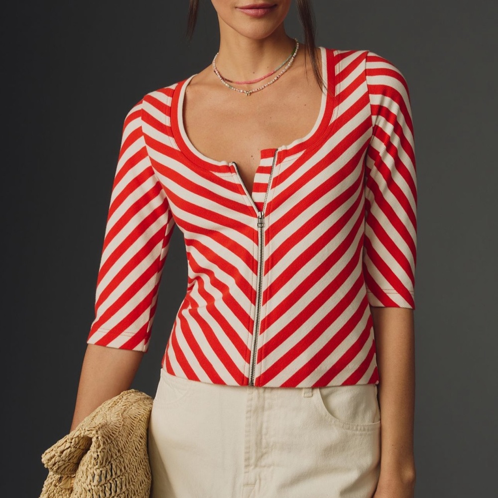 *Anthropologie Maeve Front Zip Scoop Neck Top